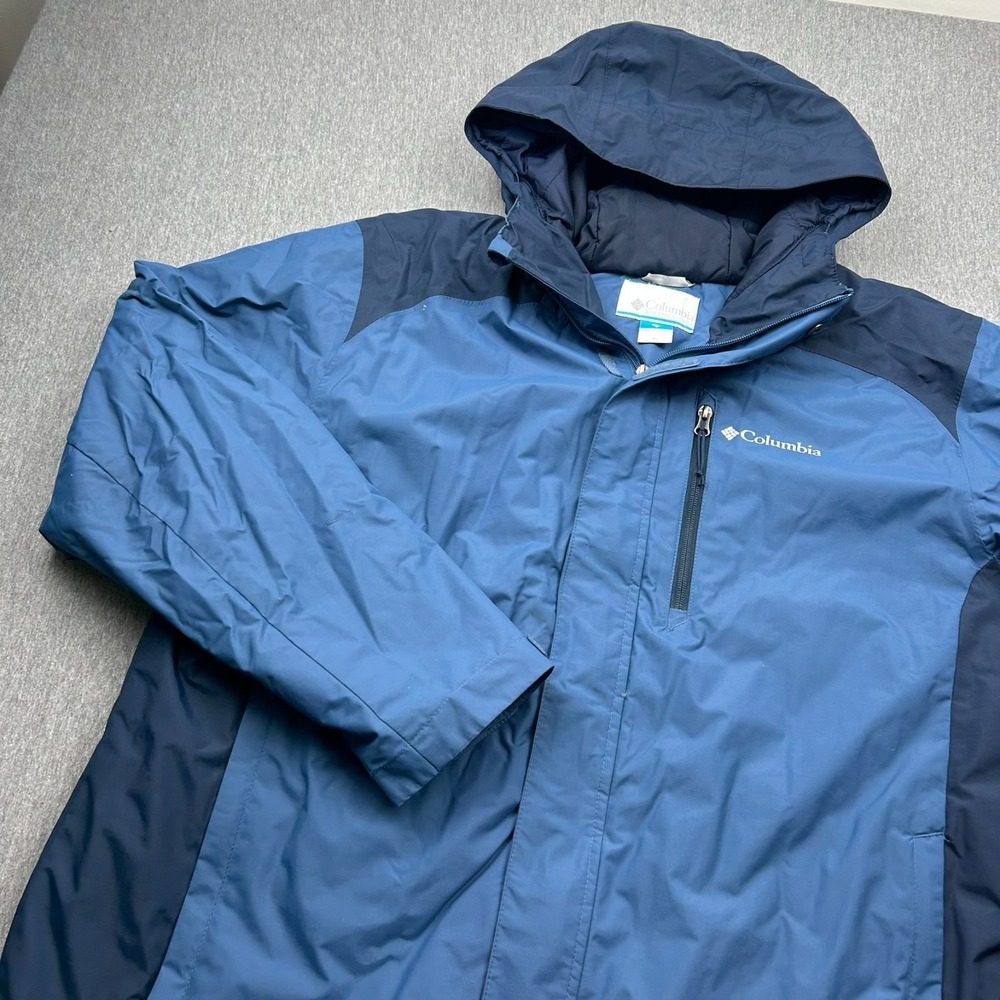 Columbia Omni-Tech Full Zip Hooded Winter Coat Mens XL Blue Insulated